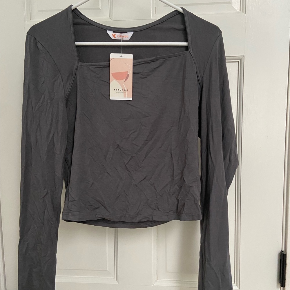 NWT Kirundo Square Neck Long Sleeve Top - Charcoal Grey - Size L